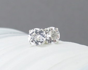 White Topaz Earrings Small Silver Earrings 6mm White Topaz Stud Earrings Gemstone Post Earrings Silver Stud Earrings April Birthstone