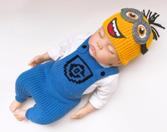 Minion baby clothing set crochet baby costume crochet diaper cover set baby clothes set baby minion costume baby boy crochet baby outfit