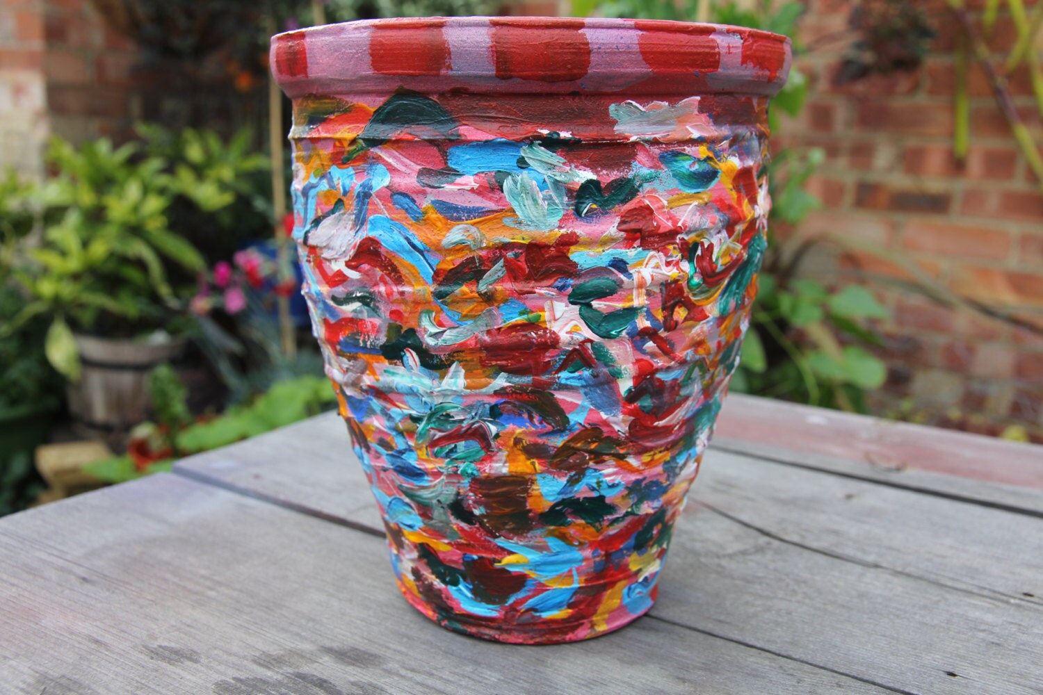 Example Beautiful large terracotta pot painted with acrylic