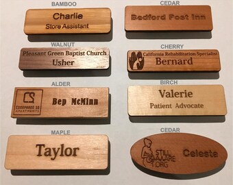 75x25x3mm Timber Staff Name Tags, Name Badges, Clip on Tags, Magnetic Tags, Custom Laser Engraving Personnel Name Badges Various Material