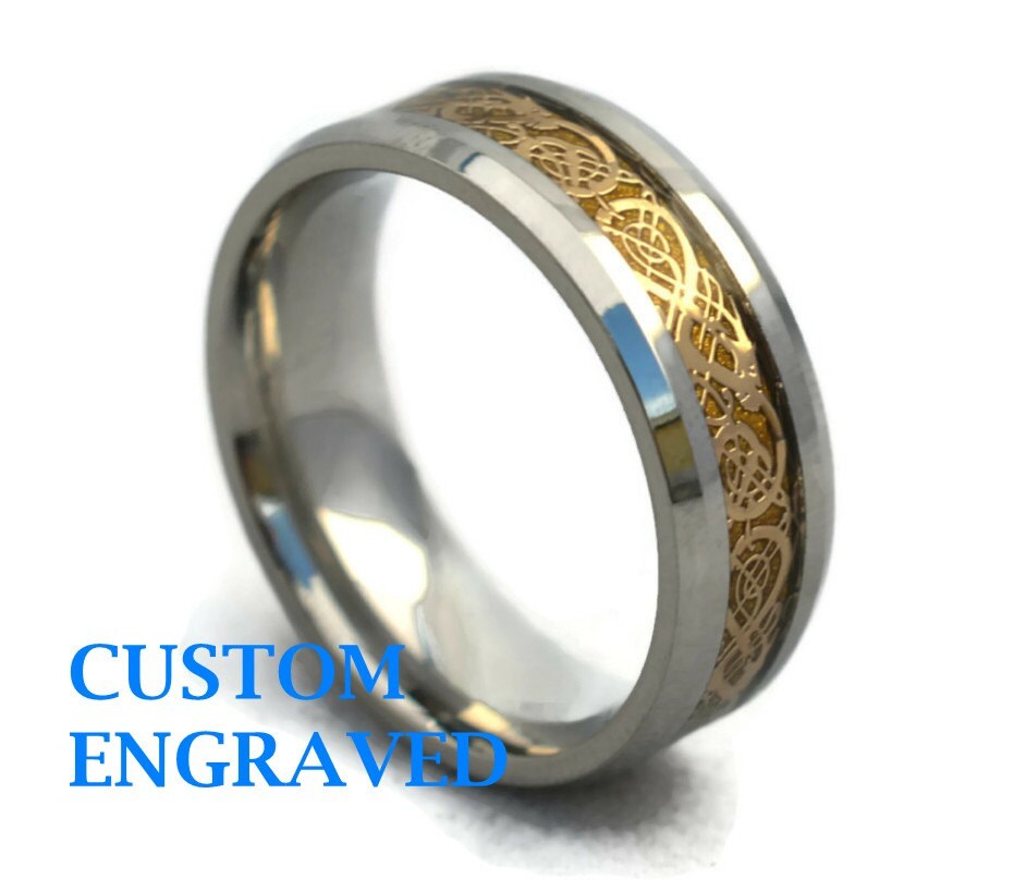 Engraved Stainless Steel Dragon Ring Personalized Steel