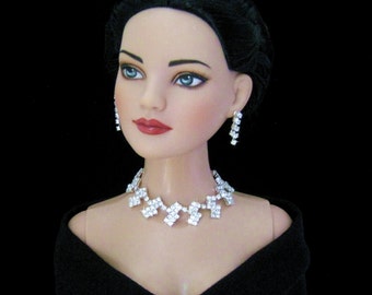 Rhinestone Doll jewelry for Tonner American Model, BJD, and other 22” fashion dolls by SohoDolls, necklace and earrings