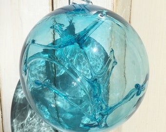 Hand Blown Glass Witch Ball - Turquoise Blue