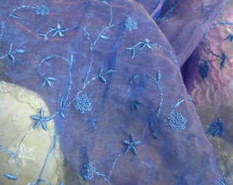 DS01 - 56" Blue Organza Floral Embroidery Fabric