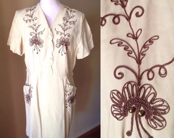 Vintage Early 1950s Dress with Sparkles - L
