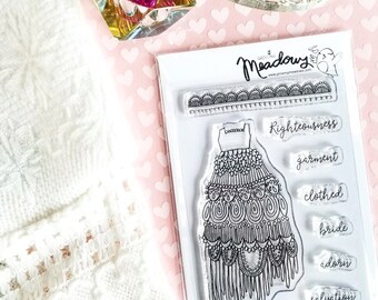 Bride of Christ Mini Stamps Christian Scrapbooking Stamping Bible Journaling wedding dress lace trim doily gown Growing Meadows Tai Bender