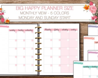 Happy planner printable monthly planner inserts - letter size - Big Happy Planner