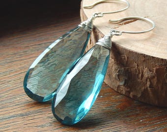 Aquamarine Earrings,March Birthstone, Wire Wrapped,Gemstone Earrings,Sterling Siver,Aquamarine Jewelry