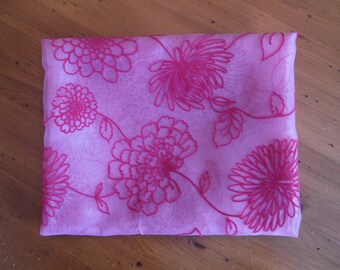 Vintage Bright Pink Flocked Fabric - 1990's Fuchsia Pink Nylon Organza Flock Flocking Floral Flower Fabric - '90's Flowers Pink Fabric