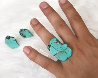 Turquoise Ring || Turquoise Slab Ring || Boho Ring || Statement Ring || Raw Turquoise Ring || Adjustable Ring || Southern Turquoise Ring ||