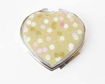 Compact Mirror - Heart Compact - Mirror Compact - Pocket Mirror - For Makeup Bag - Bridesmaid Gift