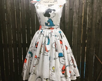 Peanuts Vintage Bedsheet Cap Sleeve Sweetheart Dress