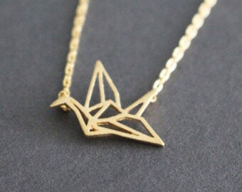 Necklace gold plated Birdy bird origami women gift animal cute trendy jewelry