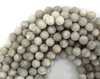 12mm matte cream crazy lace agate round beads 15.5" strand 39398