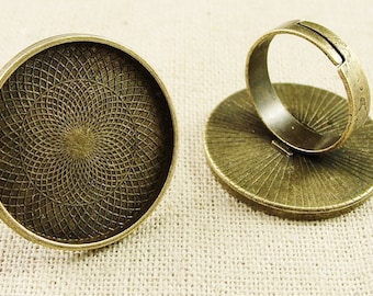 Wholesale 20pcs Fashion Vintage Adjustable Ring Bases Blanks 25mm Antique Bronze Cabochon Rings