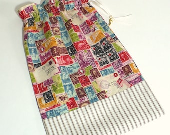 Travel, Shoe Bags, Postage Stamps, Storage, Set of 2, multi-color, drawstring