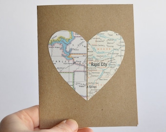 Personalized Card Long Distance Relationship Card Map Heart in Two Places