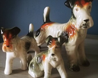 Vintage Wire Fox Terriers Ceramic Figurines Set of 3