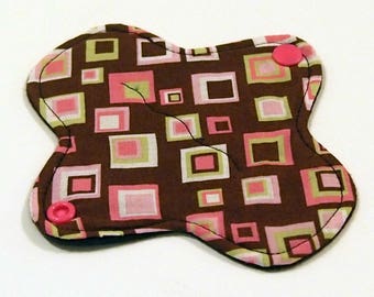 6" Ultrathin Reusable Cloth Pantyliner - winged - Quilter's Cotton top - Pink Geometric