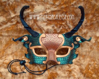 READY TO SHIP Iridescent Dragon Half Mask... original handmade leather masquerade costume galaxy mardi gras halloween burning man dragons