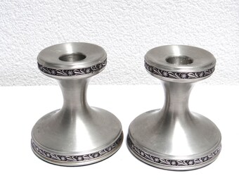Set of Two Norwegian Pewter Candle Holders, Scandinavian Norway Tinn 95 Candlesticks, Mid Century Taper Candleholder, Christmas Decor