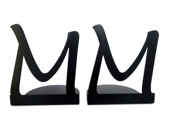 Personalized Initial Bookends (Set of 2) - Custom American Steel with Powder Coated Black Finish - Perfect Gift for Book Lovers