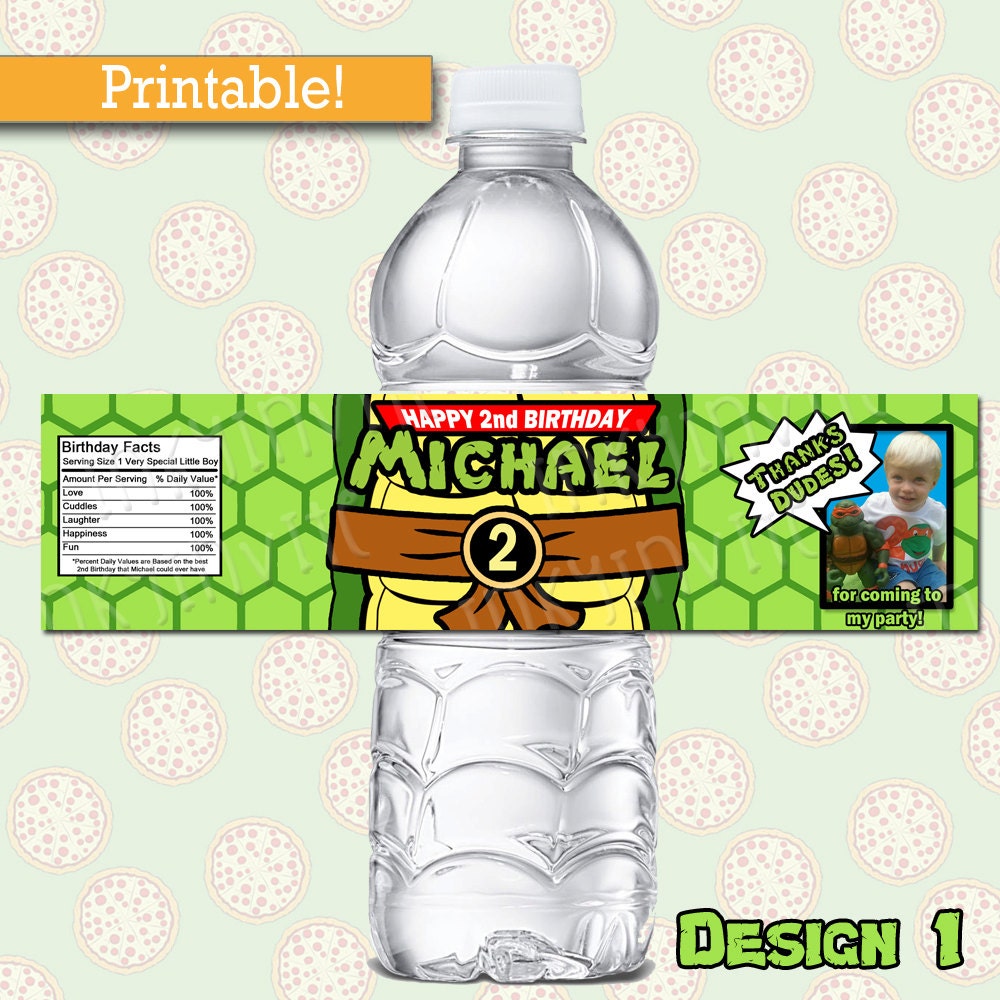 Personalized Ninja Turtles Birthday WATER BOTTLE labels