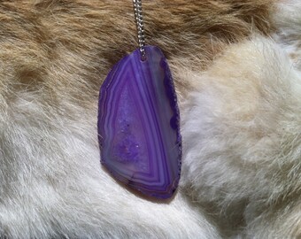 Agate geode slabed necklace with sterling silver chain