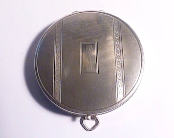 Antique silver compact mirrors R BLACKINGTON & CO novelty fob powder compact monogram initials M V W silver wedding anniversary 25th gifts