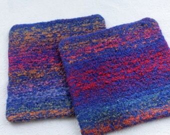 Set Blue Red Orange Green Wool Felt Hot Pads Trivets, Wool Pot Holder Set, Multi Color Knit Felted Trivet Set, Blue Orange Red Wool Trivets