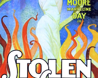 Art Deco FLAPPER Among Flames STOLEN LOVE Silent Movie Poster. 1920's Art Print. Vintage Digital Art Deco Download.