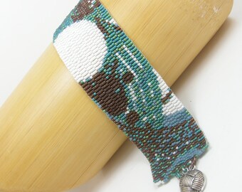 Giraffe in the Woods Handwove Beaded Cuff