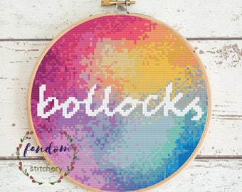 Rainbow 'Bollocks' Cross Stitch PDF Pattern | Sweary Subversive Modern Cross Stitch| Rainbow Cross Stitch Pattern