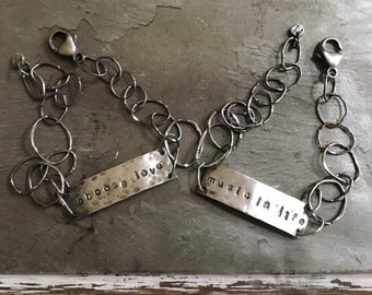 Hand Stamped Bracelet - Sterling Silver Link Bracelet - Personalized Bracelet - Word Bracelet - Customized Bracelet - Metalwork Bracelet