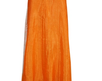 Orange Silk Sari Wrap Around Skirt Two Layer Vintage Reversible Cover Up Sarong Cruise Dress