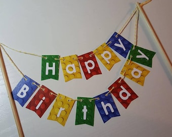 Cake Bunting, "Linking Blocks", Primary colors, Happy Birthday, Cake Banner, Cake Topper
