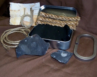English Flint and Steel Fire Starting kit with hinged tin box
