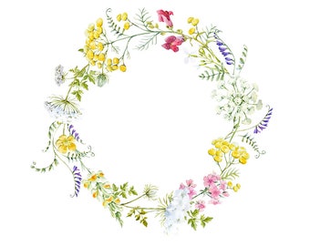 Watercolour Flower Wreath Clip Art Digital Download PNG High