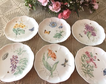Lot of (6) LENOX Butterfly Meadow SALAD PLATES ~ All Different