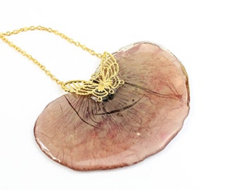 purple necklace real flower jewelry terrarium palm for wife unique necklace floral jewelry pressed flower necklace gifts poppy her Р21