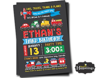 Transportation Invitation Truck Birthday Invite FIRE TRUCK INVITE Tractor Birthday Invite Boys Birthday Digital File Busy bee's Happenings