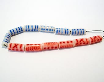 NOW ON SALE Handmade Polymer Clay Beads - Red and Blue Mix