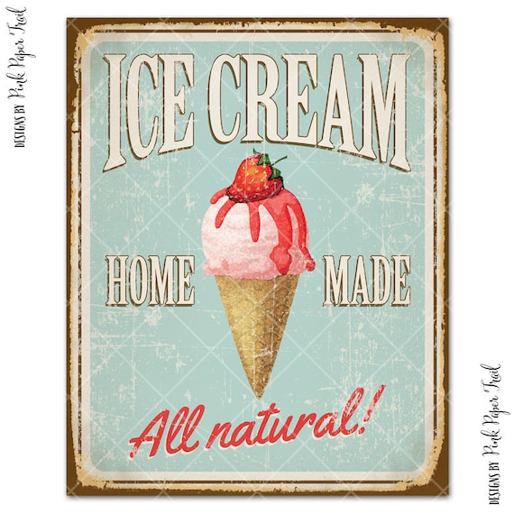 Vintage Ice Cream Sign Party Decor Ice Cream Social Ice