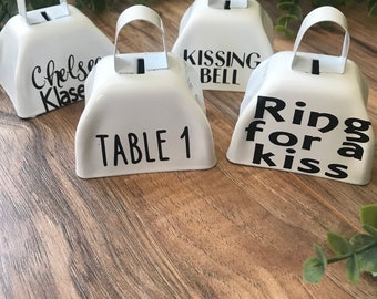 Wedding kissing bells - ring for a kiss - wedding centerpiece - seating chart names - reception table numbers