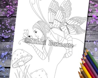 Coloring Page - Digital Stamp - Printable - Fantasy Art - Stamp - Adult Coloring Page - LILITH - by Nikki Burnette