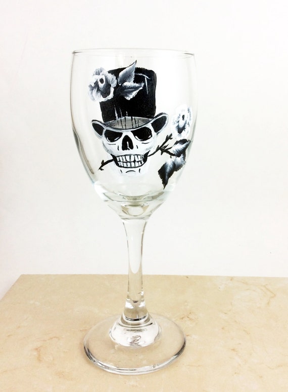 Skull wine glasses Sugar Skulls Dia de Los Muertos Custom