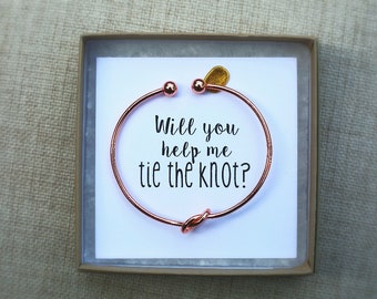 Will you help me tie the knot?, bridesmaid proposal, rose gold, tie the knot, knot bracelet, multiple sets of bridesmaid bracelet