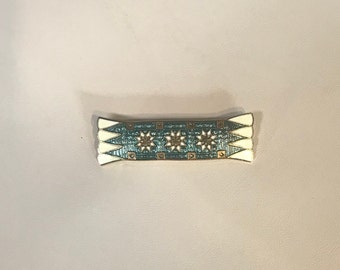 Art Nouveau Enamel Brooch, Seafoam Green, Ivory, Gold Tone