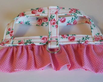 Dog Harness - Dog Clothes - Custom Dog Harness - Rosebuds and Dots - Dog Apparel - Dog Dress - Small Dog Harness