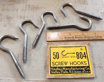 5 Vintage Hooks, Screw Hooks, Ceiling Hooks, Vintage Hardware, Salvaged Hardware, Steampunk, Assemblage, Altered Art, Craft Supply